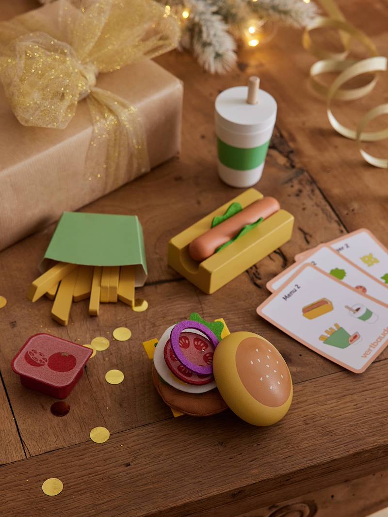 Kinder Fast-Food-Spielset aus Holz FSC® - weiß